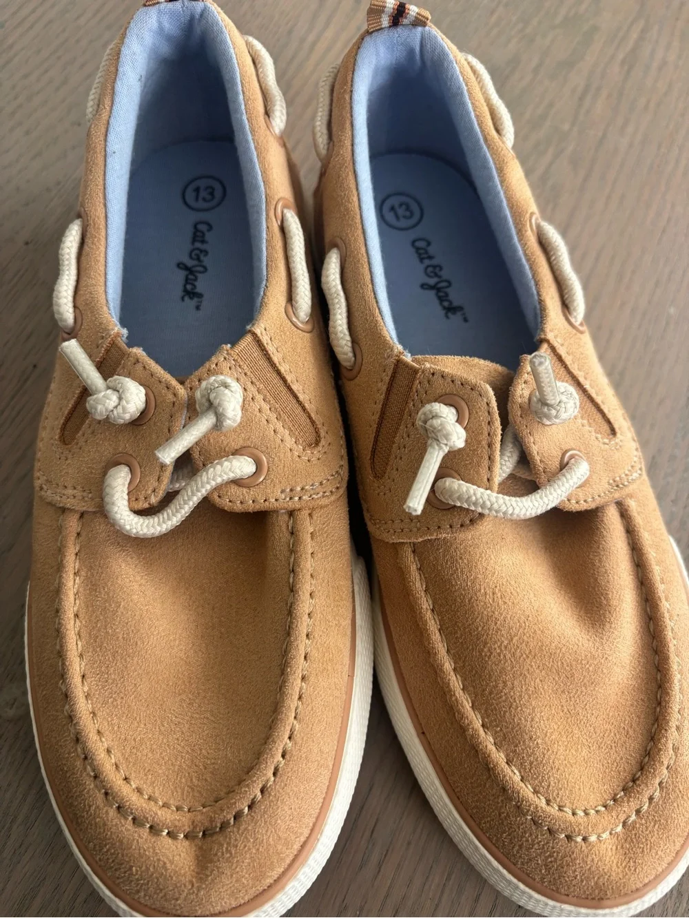 Cat & Jack Suede Boat Shoes in Camel and Blue